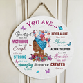 Personalized African American Girl Circle Door Sign - Gift Idea For Birthday - You Are Beautiful, Victorious