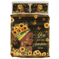 Personalized Sunflower Girl Quilt Bed Set - Gift Idea for Black Girl/Black Woman/Afro Black Girl  - You Are My Sunshine