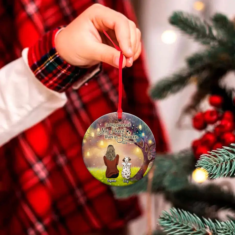 Personalized Memorial Dog Mom Circle Wooden/Acrylic Ornament - Memorial Gift Idea For Dog Lover - A Big Piece Of My Heart Lives In Heaven