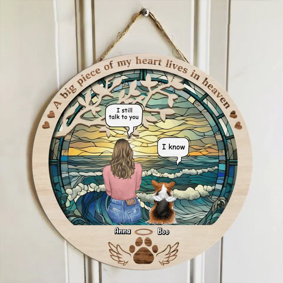 Personalized Memorial Pet Wooden Sign - Memorial Gift For Dog/Cat/Rabbit Owner - Up to 6 Pets - A Big Piece Of My Heart Lives In Heaven