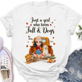 Personalized Autumn Dog Mom Shirt/Hoodie - Gift Idea For Dog Lovers - Up to 5 Dogs - Just A Girl Who Loves Fall And Dogs