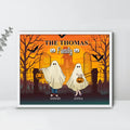 Personalized Halloween Ghost Family Unframed Horizontal Poster - Halloween Gift For Couple/Family - Up to 5 People With 4 Pets - The Thomas Family