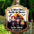 Personalized Halloween Witch Wooden Sign - Adult/Couple With Up to 6 Cats/Dogs - Halloween Gift For Couple/Pet Lovers - A Wicked Witch And Her Little Monsters Live Here