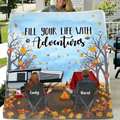 Personalized Autumn Camping Quilt/Fleece Throw Blanket - Couple/Parents With Up to 3 Kids And 3 Pets - Gift For Camping Lovers - Fill Your Life With Adventures