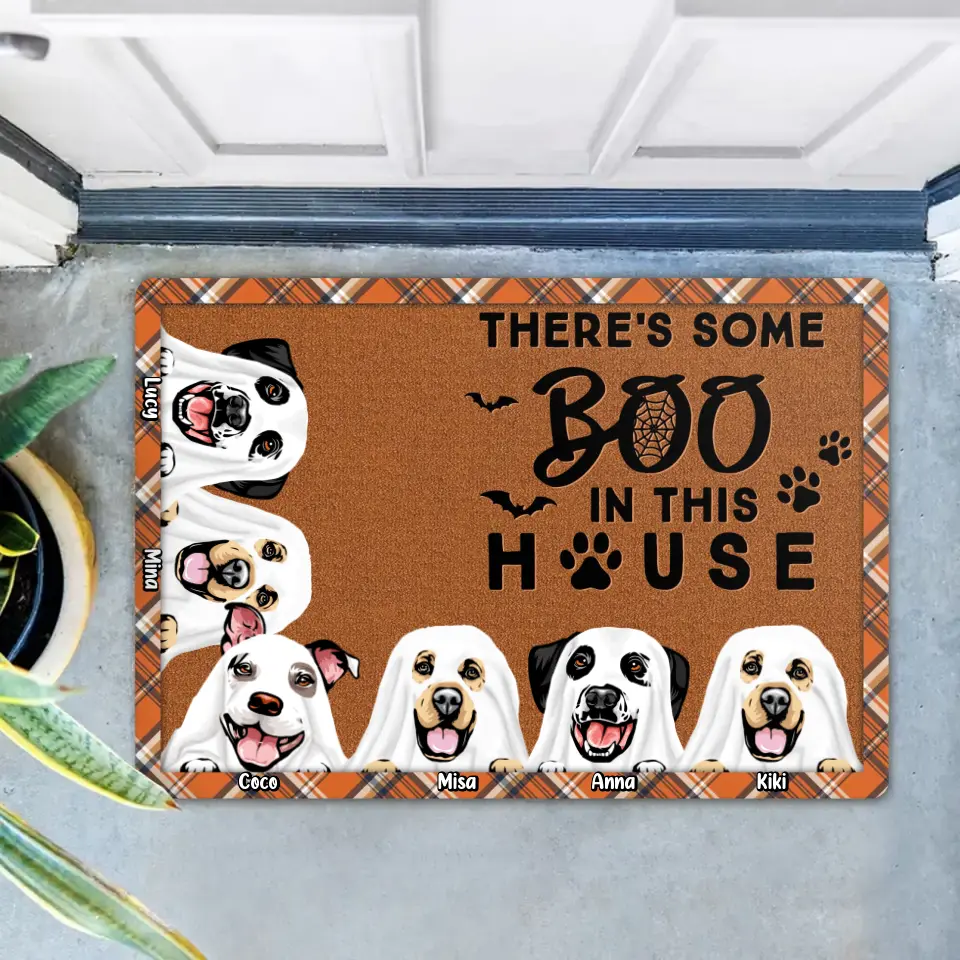 Personalized Halloween Dogs Doormat - Up to 6 Dogs - Halloween Gift Idea For Dog Lovers - There's Some Boo Sheets In This House