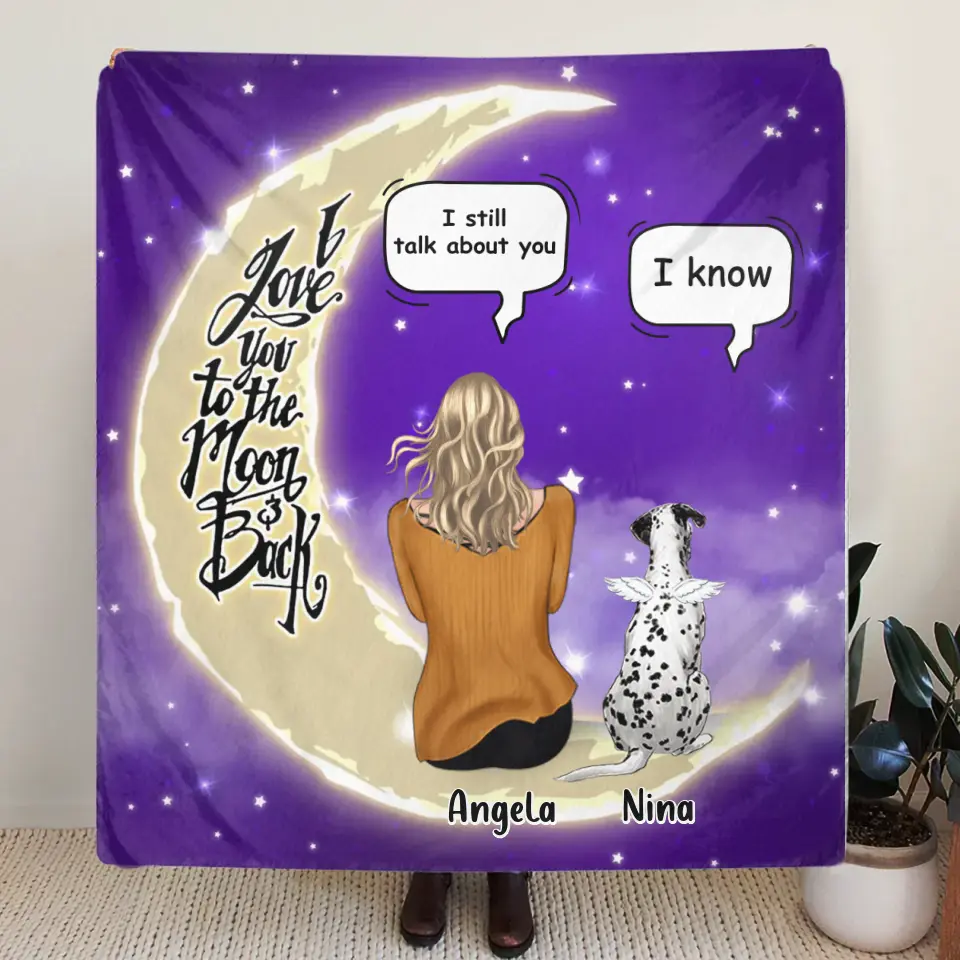 Personalized Memorial Pet Pillow Cover/Quilt/Fleece Throw Blanket - Up to 4 Pets - Memorial Gift for Christmas/Dog/Cat/Rabbit Owners - I Love You To The Moon & Back