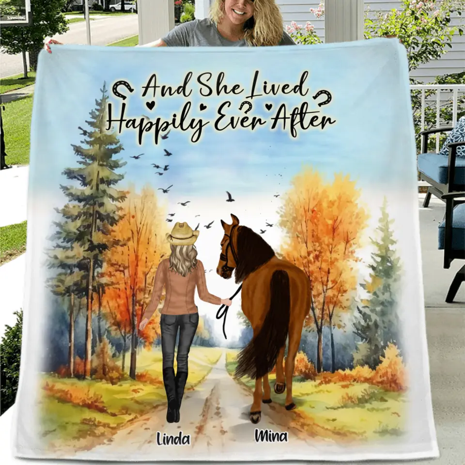 Personalized Horse Girl Fall Season Quilt/Fleece Throw Blanket - Gift Idea For Horse Lovers - Up To 6 Horses - Just A Girl Who Loves Horses