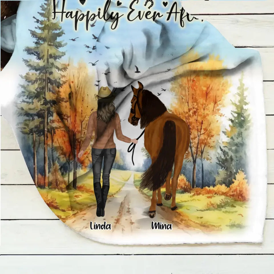 Personalized Horse Girl Fall Season Quilt/Fleece Throw Blanket - Gift Idea For Horse Lovers - Up To 6 Horses - Just A Girl Who Loves Horses