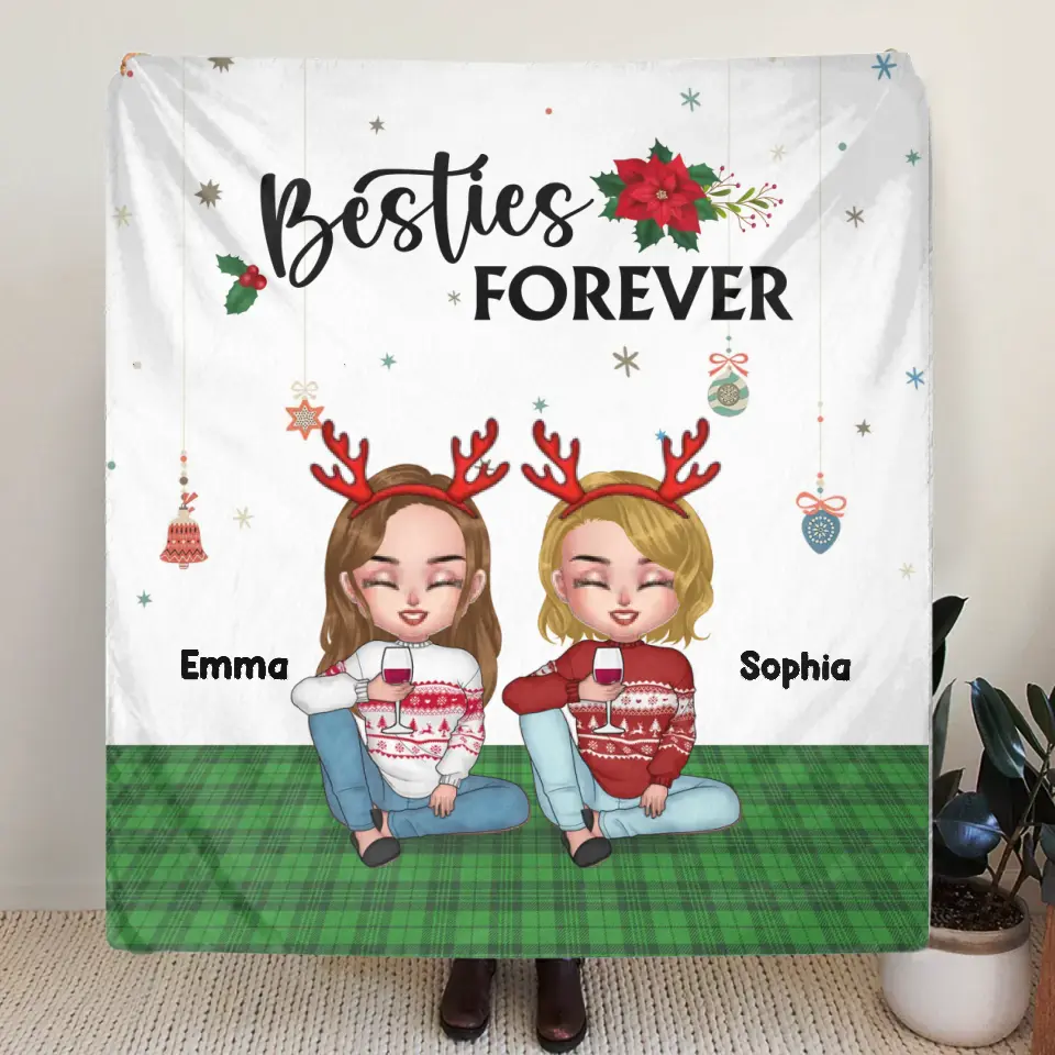 Personalized Besties Forever Pillow Cover/Fleece Throw Blanket/Quilt - Up to 5 People - Gift Idea For Friends/ Sisters