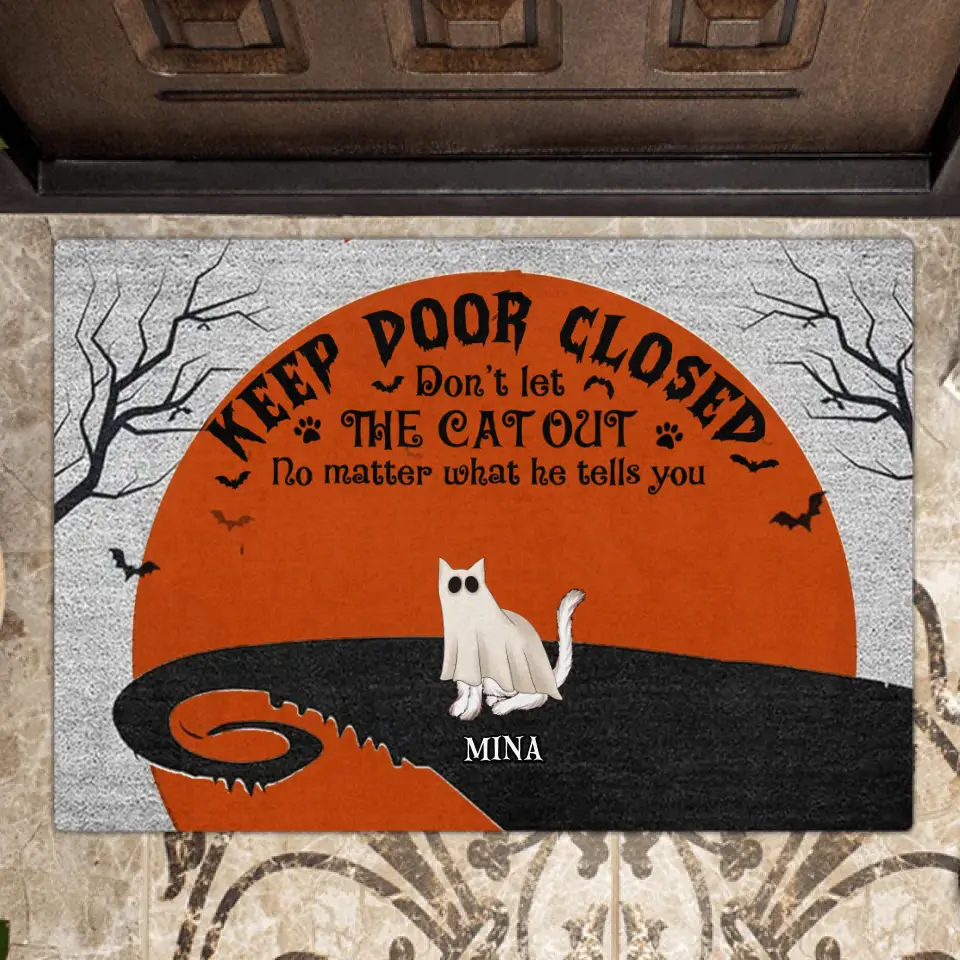 Personalized Halloween Cat Boo Doormat - Up to 6 Cats - Gift Idea For Cat Lovers - Keep Door Closed Don't Let The Cats Out