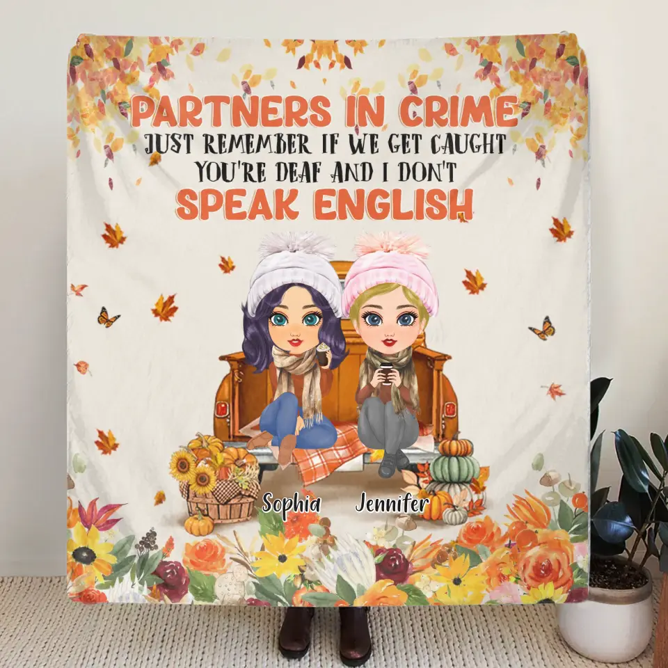 Personalized Friend Fleece Throw Blanket/Quilt - Gift Idea for Friends/Besties/Sisters - Partners In Crime