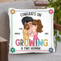 Personalized Family Pillow Cover/Fleece Throw Blanket/Quilt - Gift Idea For Parents & Baby - Congrats On Growing A Tiny Human