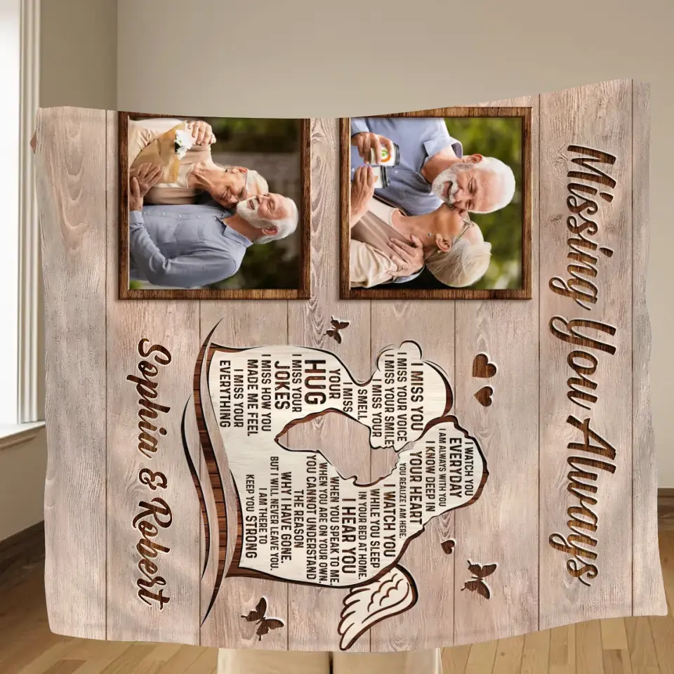 Personalized Memorial Husband Quilt/Fleece Throw Blanket - Upload Photos - Memorial Gift Idea For Loss Husband - Missing You Always