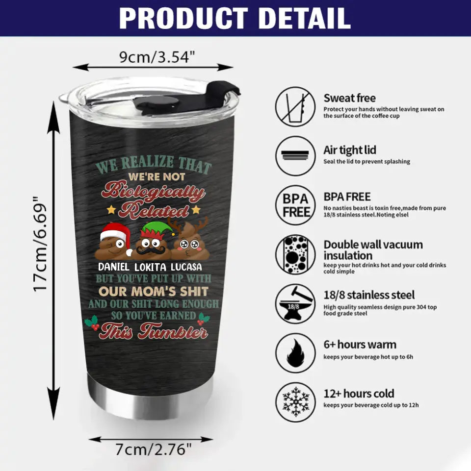 Personalized Christmas Mom Tumbler - Up to 3 Kids - Gift Idea For Christmas/Mom - Merry Christmas From The Kids You Inherited