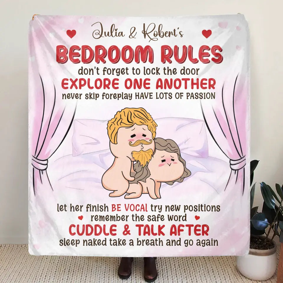 Personalized Couple Fleece Throw Blanket & Quilt - Gift Idea For Couple - Bedroom Rules Don't Forget To Lock The Door