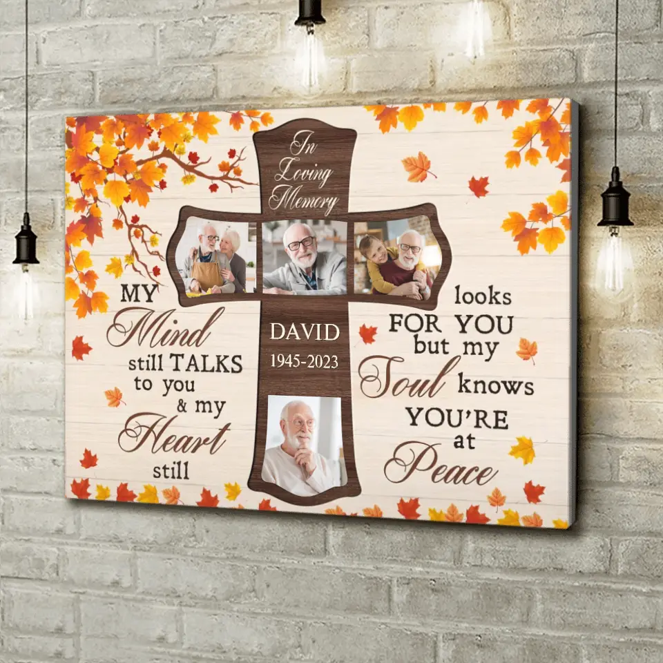Personalized Memorial Canvas - Upload Photos - Memorial Gift Idea For Family Member - My Mind Still Talks To You