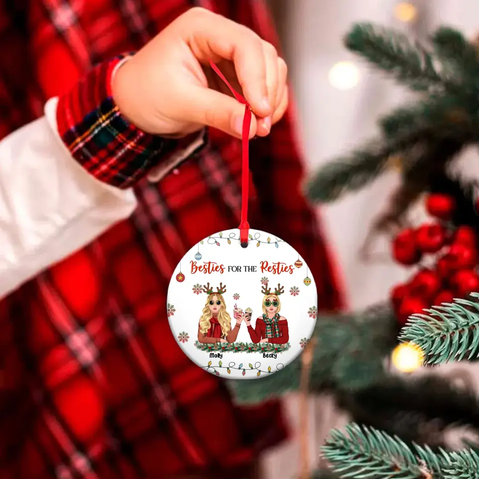 Personalized Christmas Friends Circle Wooden Ornament - Christmas Gift Idea For Friends/Sisters/Besties - Up to 5 Girls - Besties For The Resties
