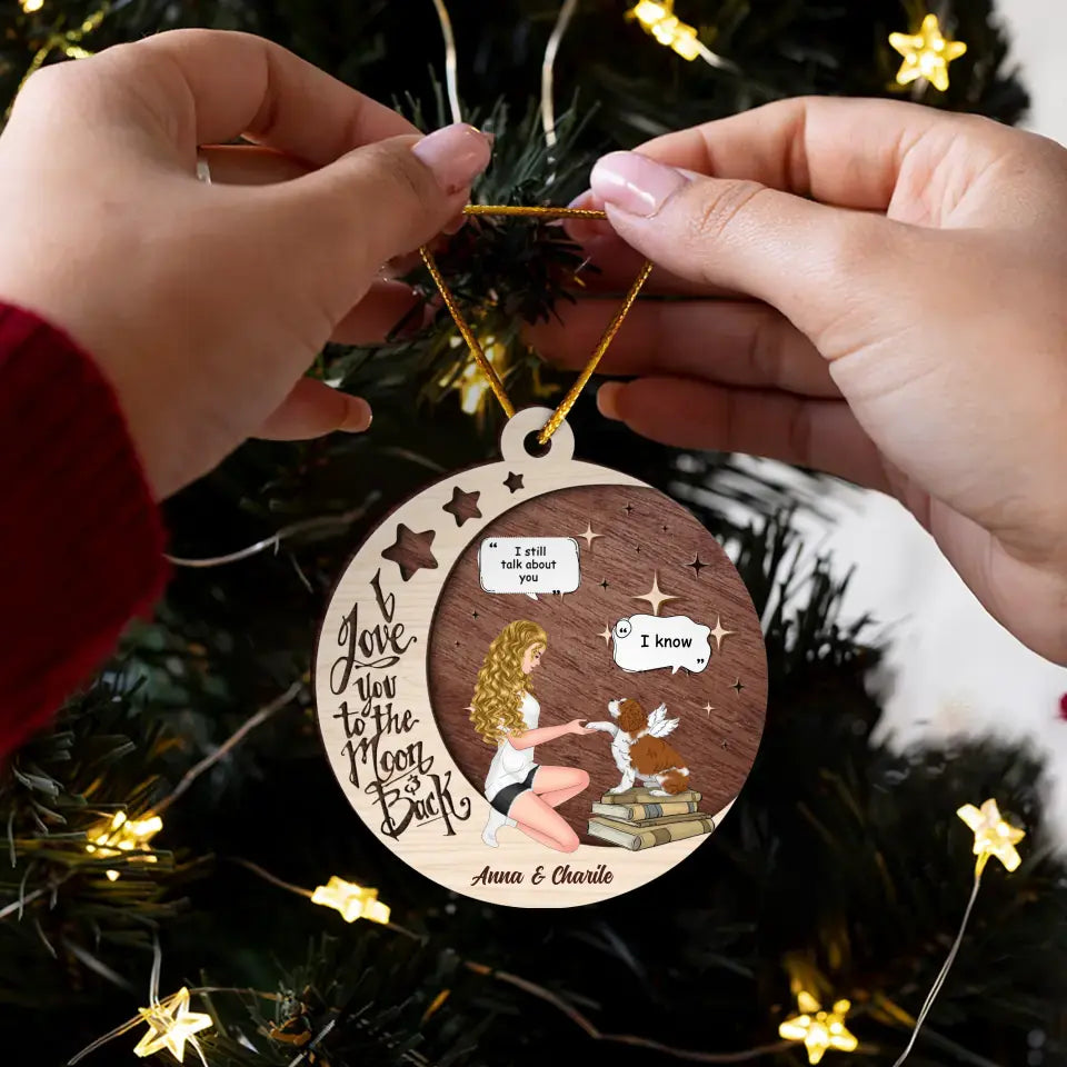 Personalized Memorial Dog Circle Wooden Ornament - Memorial Gift Idea For Dog Mom - I Love You To The Moon & Back