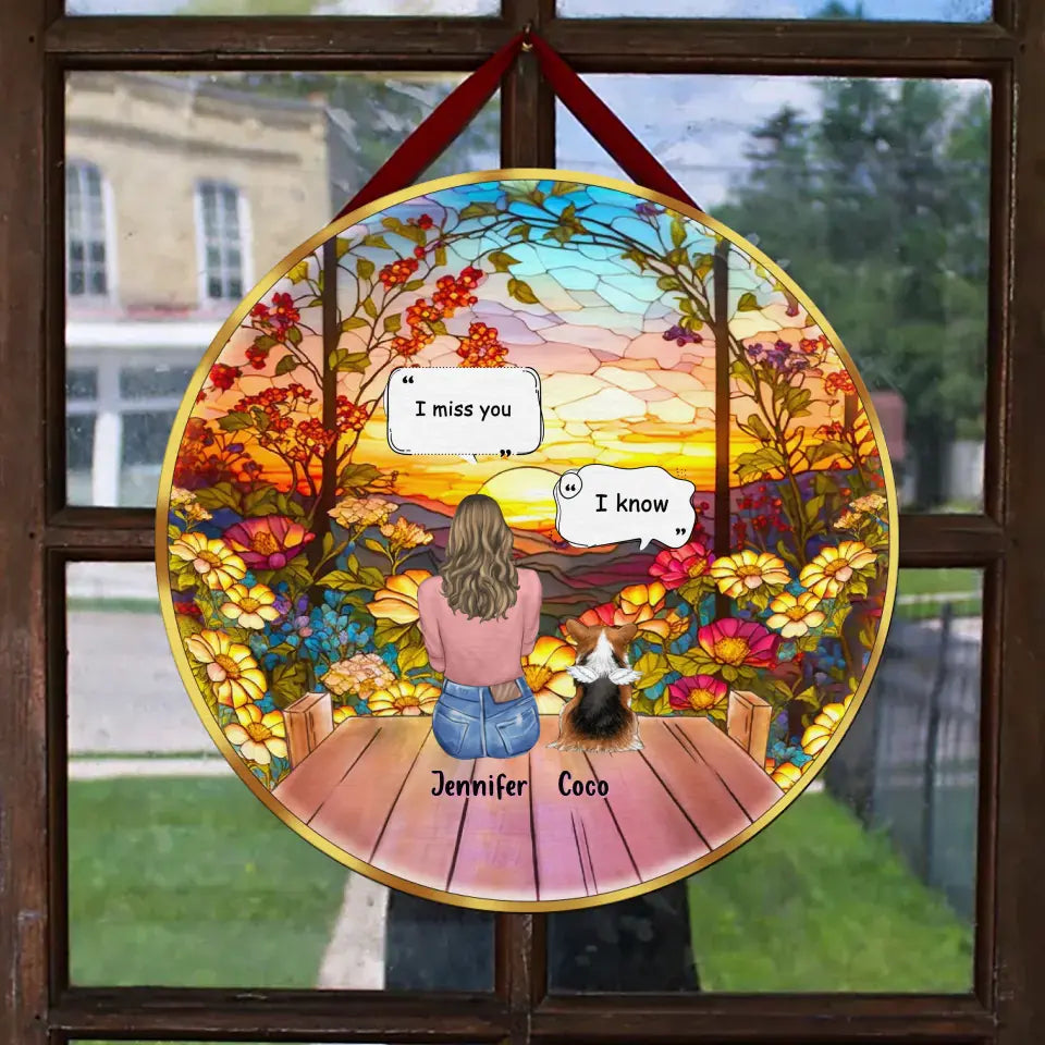 Personalized Memorial Pet Circle Wooden Sign - Up to 3 Cats/Dogs - Gift Idea For Pet Lovers - I Miss You