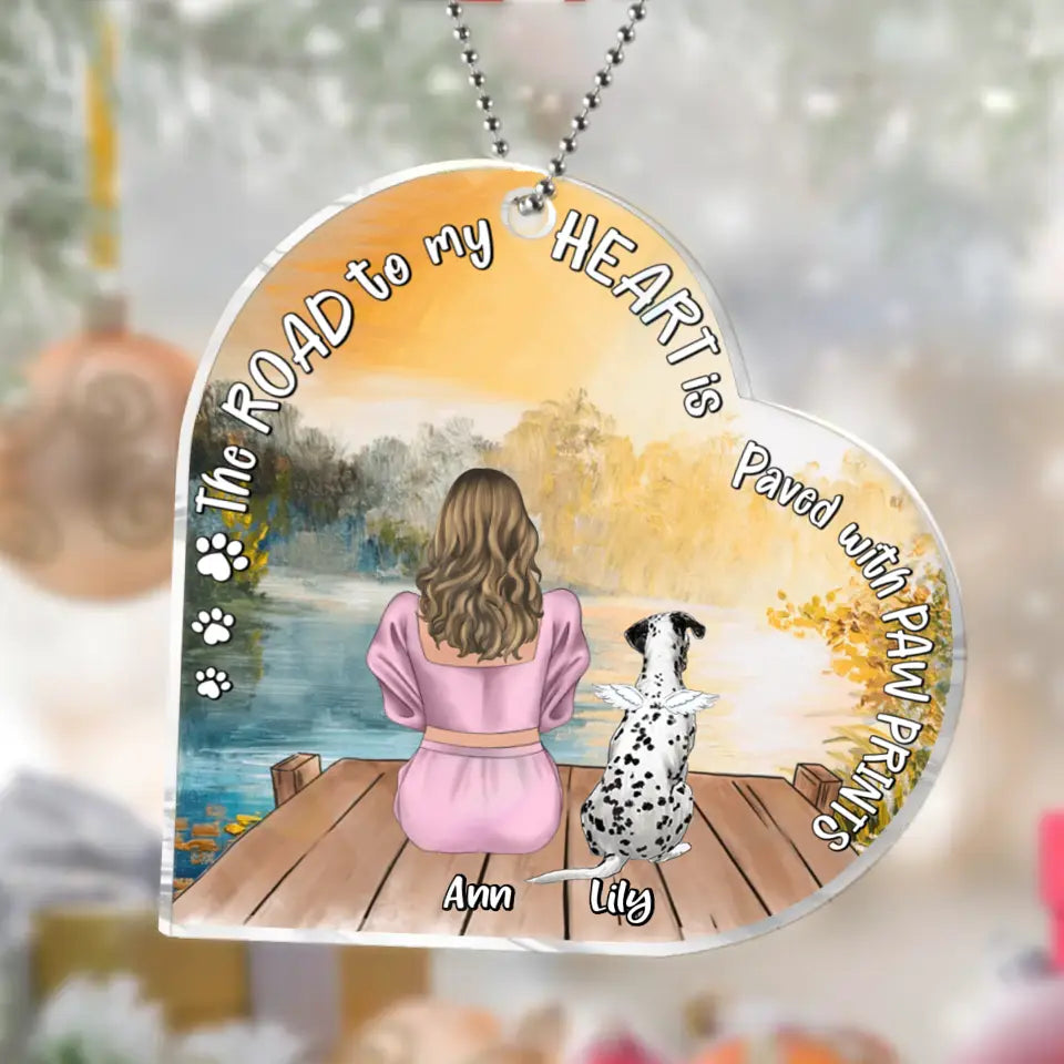 Personalized Pet Mom Acrylic Ornament - Up to 4 Dogs/Cats - Memorial Gift Idea for Dog/Cat Owners - The Road To My Heart Is Paved With Paw Prints