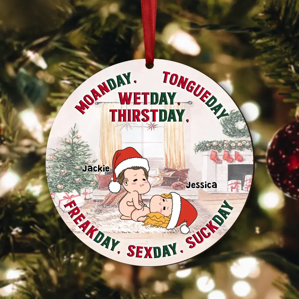 Personalized Funny Christmas Couple Circle Wooden Ornament - Christmas Gift Idea For Couple - Wetday Thirstday