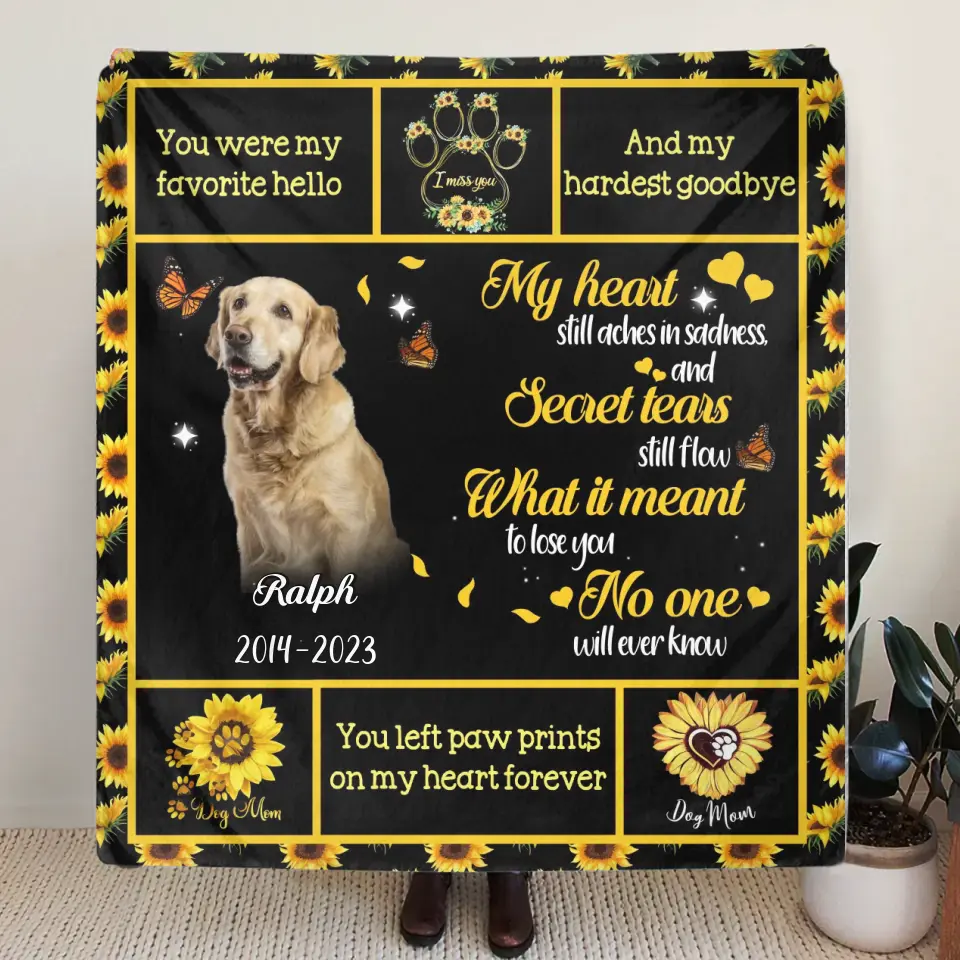 Personalized Pet Memorial Fleece Throw Blanket & Quilt - Memorial Gift Idea For Loss Of Pet - Upload Photo - You Left Paw Prints On My Heart Forever