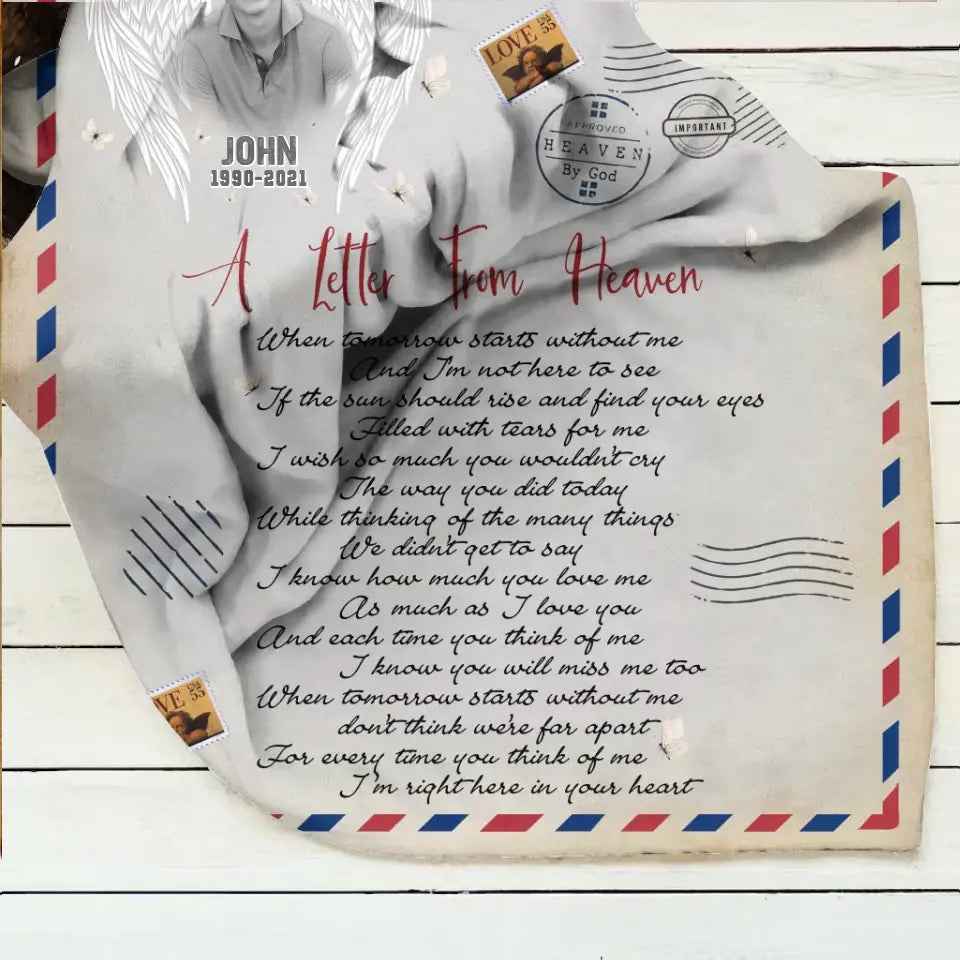 Personalized Memorial Quilt/Fleece Throw Blanket - Upload Photo - Memorial Gift Idea - A Letter From Heaven