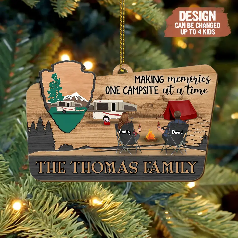 Personalized Camping Wooden Ornament - Gift Idea For Camping Lovers/Couple/Family - Making Memories One Campsite At A Time
