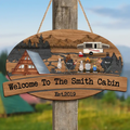 Personalized Camping Couple Wooden Sign - Gift Idea For Camping Lover/Couple - Couple/Parents With Up to 2 Kids And 3 Pets - Welcome To The Smith Cabin