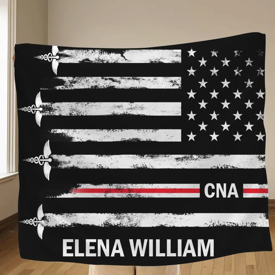 Personalized US Healthcare Worker Fleece Throw Blanket & Quilt - Gift Idea To CNA