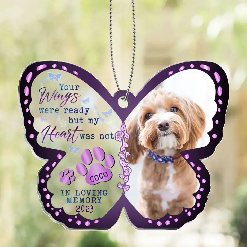 Personalized Pet Memorial Acrylic Ornament - Sympathy Gift For Loss Of Pet - Upload Pet Photo - Your Wings Were Ready But My Heart Was Not