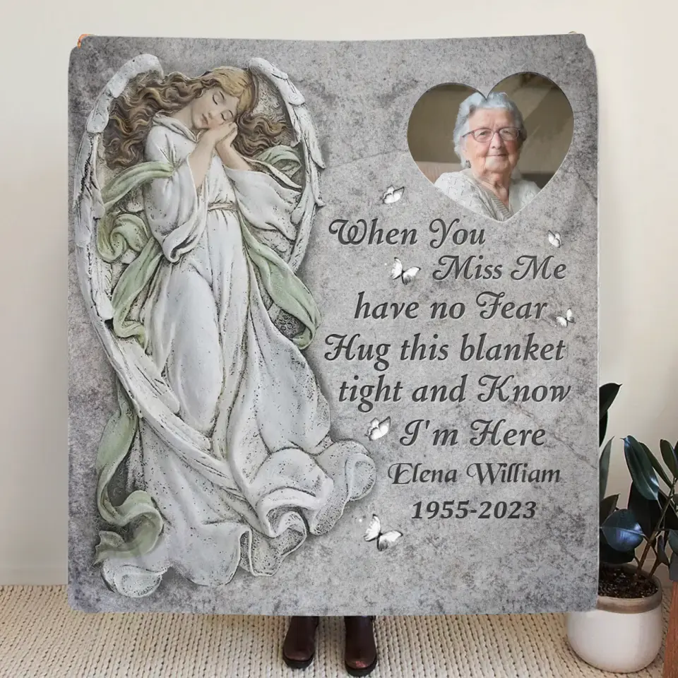 Personalized Memorial Photo Quilt/Fleece Throw Blanket - Memorial Gift Idea for Family -  When You Miss Me Have No Fear Hug This Blanket