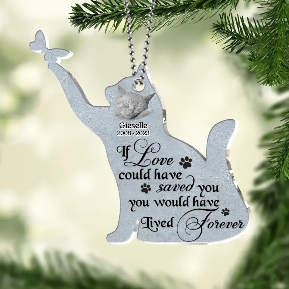 Personalized Memorial Cat Photo Acrylic Ornament - Memorial/Christmas Gift Idea for Cat Owners - If Love Could Have Saved You