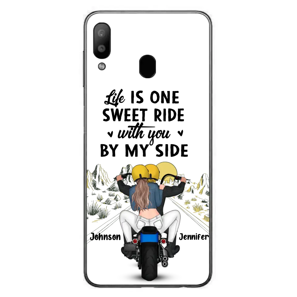 Personalized Couple Biker Phone Case - Gift Idea For Him/Gift To Husband From Wife - Life Is One Sweet Ride With You By My Side - Case For iPhone/Samsung