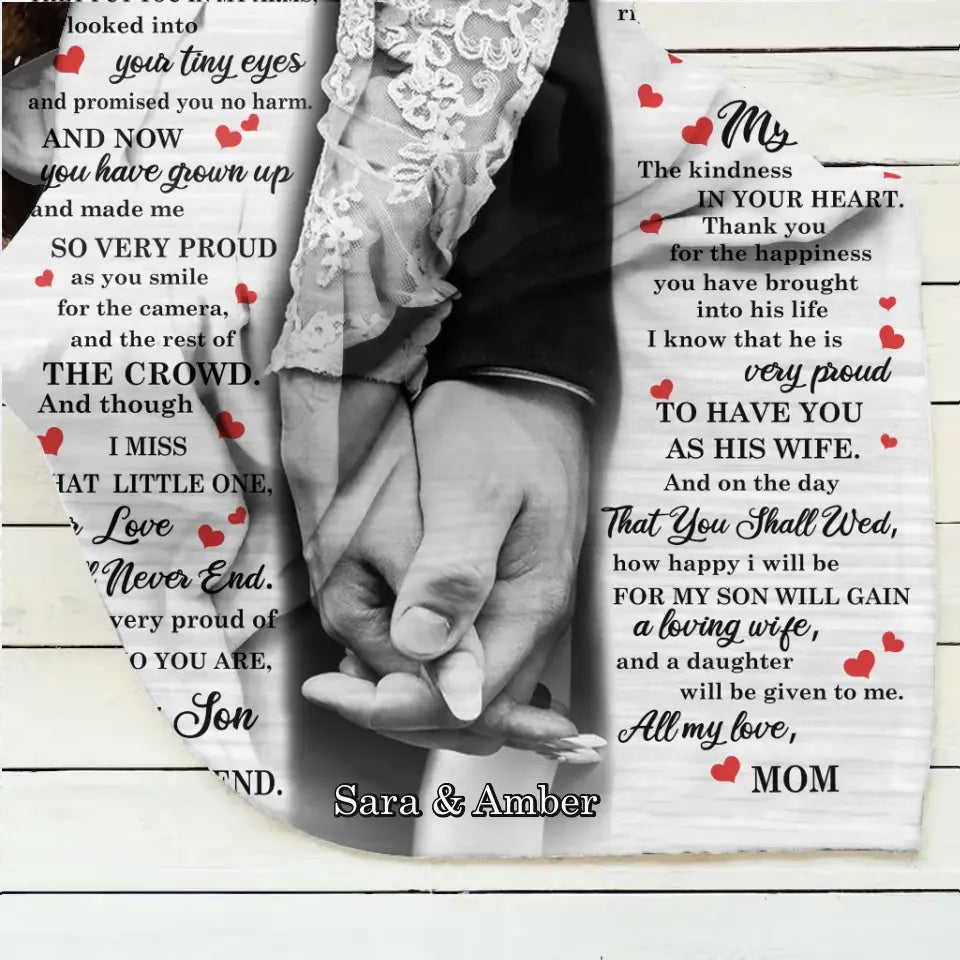 Personalized To My Son And Daughter In Law Quilt/Fleece Throw Blanket - Gift For Son On Wedding Day From Mother Of Groom