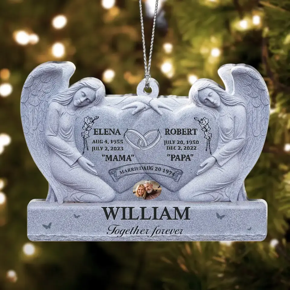 Custom Personalized Memorial Couple  Acrylic Ornament - Memorial Gift Idea For Parents Loss - Upload Photo - Together Forever