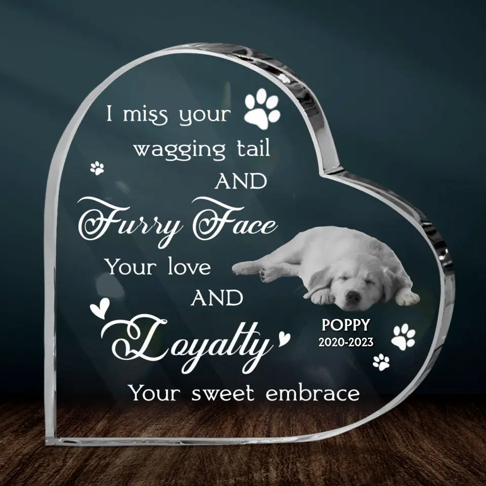 Personalized Memorial Dog Crystal Heart - Upload Photo - Memorial Gift Idea For Pet Lover - I Miss Your Wagging Tail And Furry Face