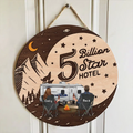Personalized Camping Wooden Sign - Gift Idea For Family/Camping Lover - Couple/ Parents With Up to 3 Kids And 3 Pets - 5 Billion Star Hotel