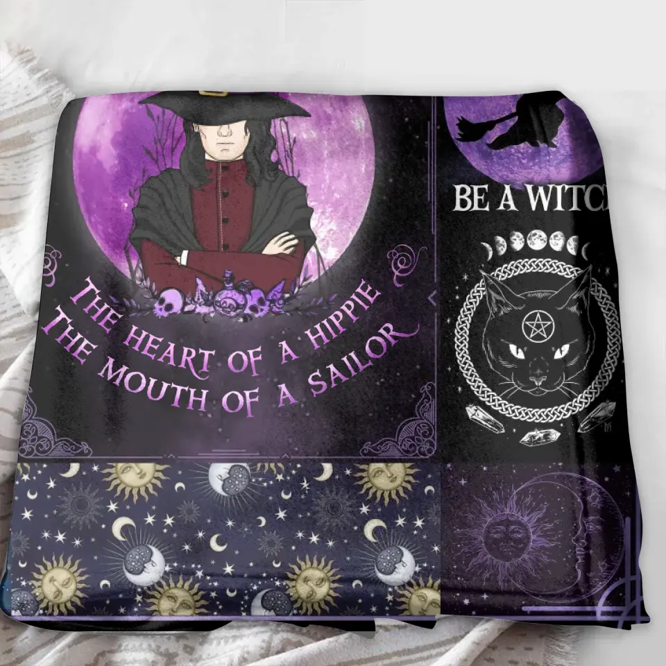 Personalized Witch Male Fleece Throw Blanket & Quilt - Halloween Gift Idea For Witch Lovers - October The Soul of A Witch The Fire Of A Lioness