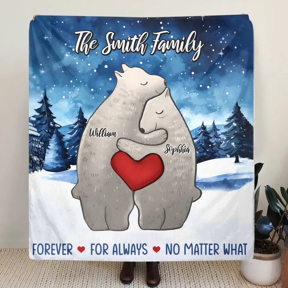 Personalized Family Bear Together Quilt/Fleece Throw Blanket - Gift Idea For Family/Memorial Gift - Couple/Parents With Up to 4 Kids - Forever For Always No Matter What