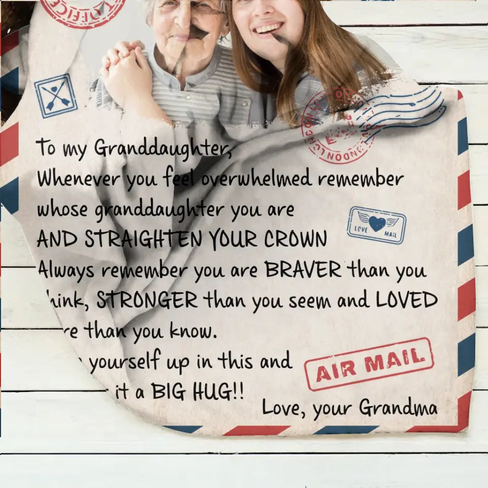 Personalized To My Granddaughter Quilt/Fleece Throw Blanket - Upload Photo - Wrap Yourself Up In This And Consider It A Big Hug
