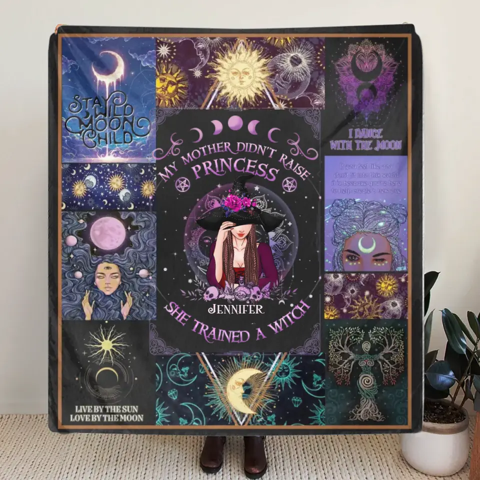 Personalized Witch Quilt/Fleece Blanket/Pillow Cover - Halloween Gift Idea For Witch Lovers - My Mother Didn't Raise Princess