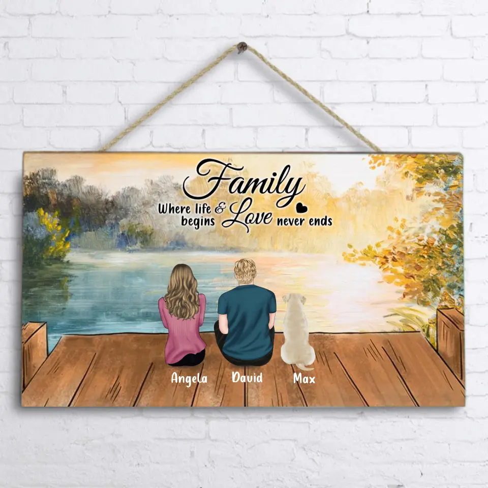 Personalized Family & Dog Rectangle Door Sign - Couple/Parents With Up to 3 Kids And 4 Dogs - Gift Idea For Dog Lover - Family Where Life Begins And Love Never Ends