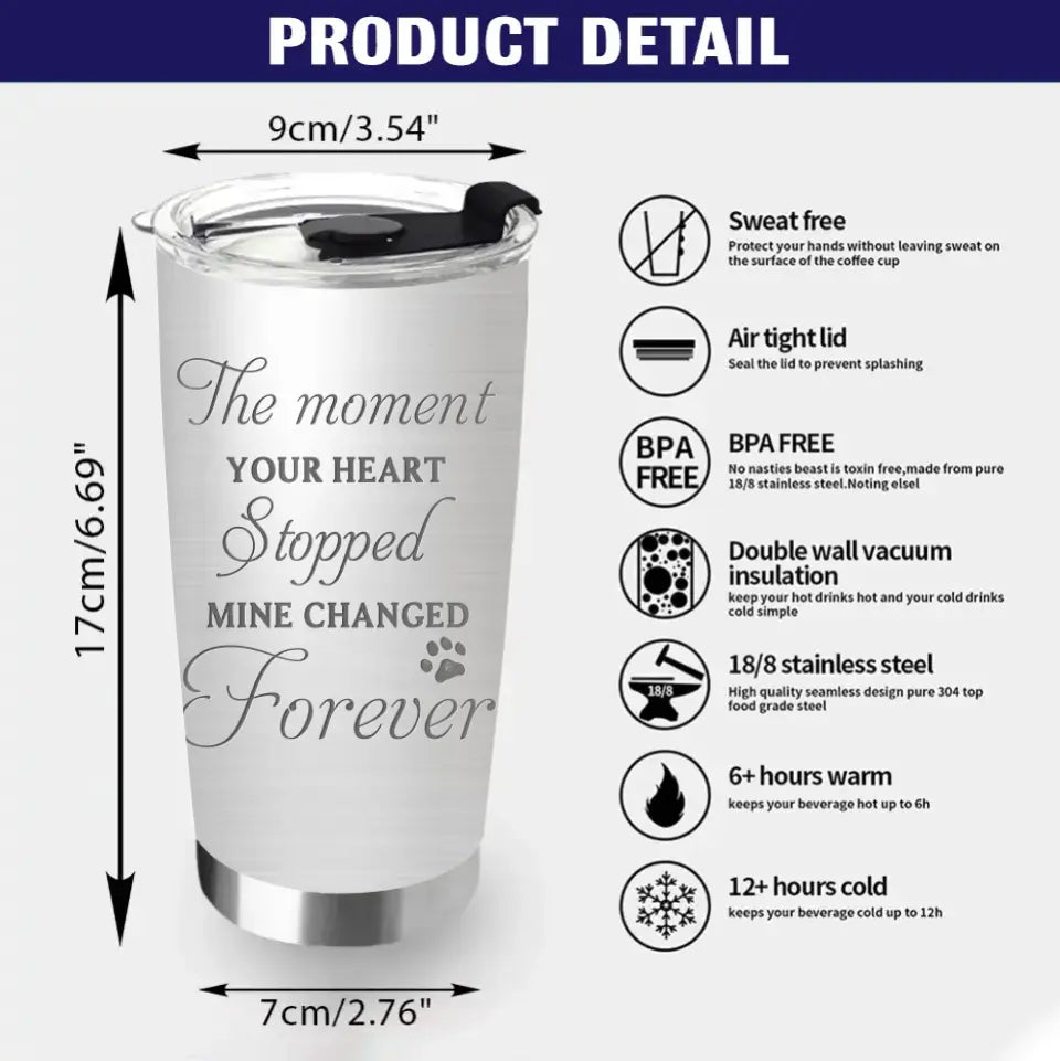 Personalized Memorial Cat Tumbler - Up to 4 Cats - Gift Idea for Cat Lovers/Owners - The Moment Your Heart Stopped Mine Changed Forever