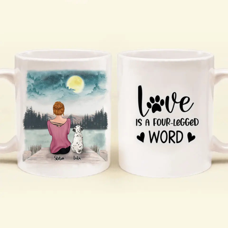 Personalized Pets Mom Mug - Mom With Up to 4 Pets - Best Gift For Cat Lovers, Dog Lovers - Love Is A Four-Legged Word