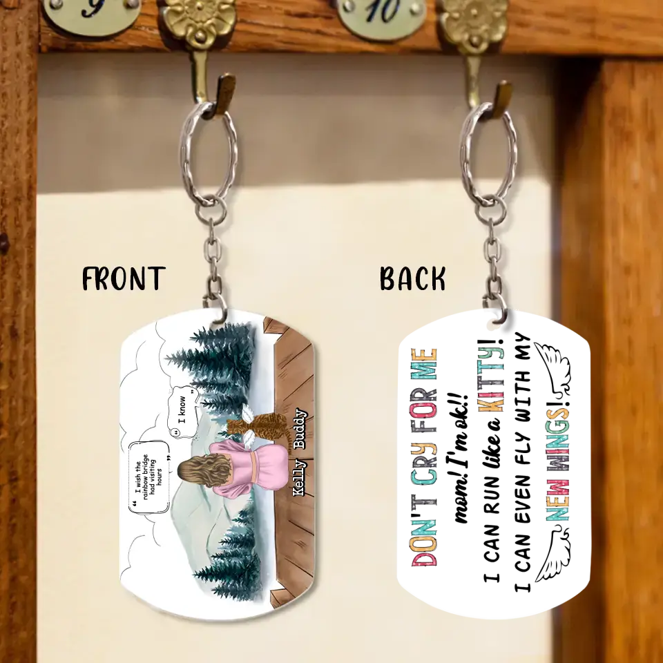 Custom Memorial Cat Mom Aluminum Keychain - Up to 4 Cats - Memorial Gift Idea For Cat Owners - Don't Cry For Me Mom! I'm Ok