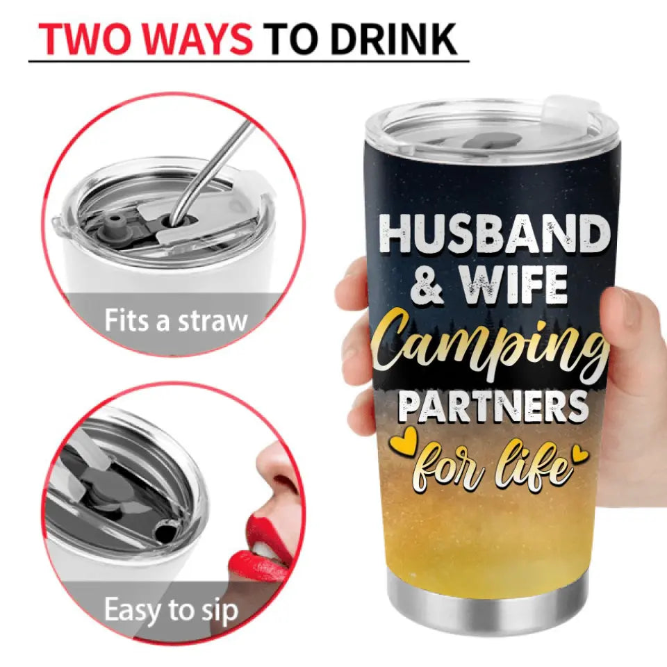 Personalized Camping Couple Tumbler - Gift Idea For Camping Lovers/Couple - Husband & Wife Camping Partners For Life