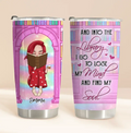 Personalized Reading Girl Tumbler - Gift Idea For Books Lovers - And Into The Library I Go To Lose My Mind And Find My Soul