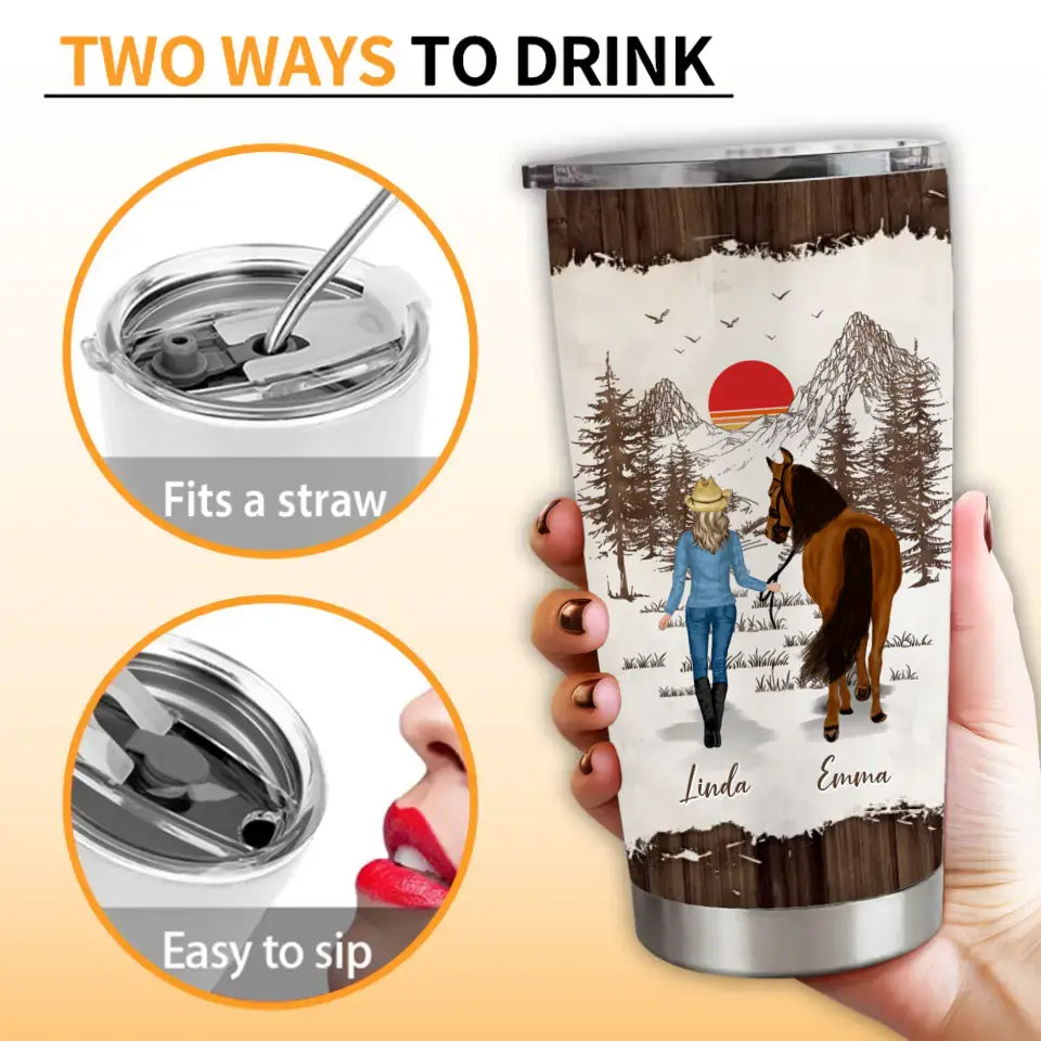 Personalized Horse Girl Tumbler - Up to 4 Horses - Gift Idea For Horse Lover - And She Lived Happily Ever After