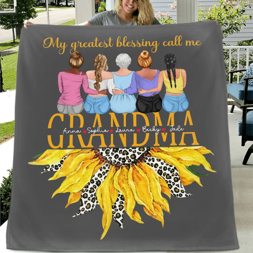 Personalized Grandma Quilt/Fleece Throw Blanket - Up to 4 Granddaughters - Gift Idea For Mother's Day - My Greatest Blessing Call Me Grandma